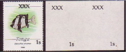 Tonga 1992 Overprinted Fish Stamp Plus Proof Pair Of Local Overprint Done - Read Description - Tonga (1970-...)