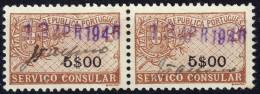 PORTUGAL - 1946 Pair Of 5.00esc. "SERVICIO CONSULAR" Fiscal Revenue Stamp - Very Fine Used - Usado