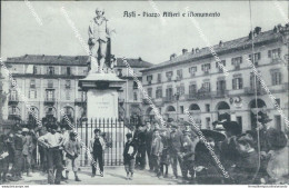 Ba280 Cartolina Asti Citta' Piazza Alfieri E Monumento Bella Animazione 1911 - Asti