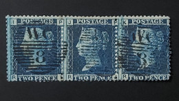 GB   QV  Two Pence Blue  Stripe Of 3      Plate  9  Fine Used - Usati