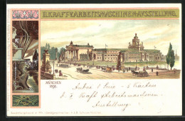 Präge-Lithographie München, II. Kraft-V. Arbeitsmaschinen-Ausstellung 1898, Ausstellungshalle  - Expositions