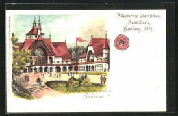 Lithographie Hamburg, Allgemeine Gartenbau Ausstellung 1897, Hauptausstellungsgebäude U. Restaurant  - Esposizioni