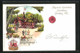 Lithographie Hamburg, Allgemeine Gartenbau Ausstellung 1897, Pavillon Der Bodega-Gesellschaft  - Expositions
