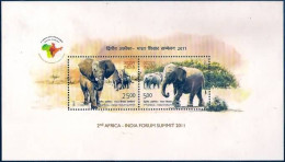 INDIA 2011 Africa 2nd Summit ,Elephant, Tusker, Fauna, Animals, Map,Mammoth Family, Miniature Sheet, MS MNH (**) - Neufs