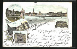 Lithographie Düsseldorf, Ständehaus, Markt, Kunsthalle, Brunnen In Der Königsallee  - Duesseldorf