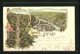 Lithographie Bad Ems, Malbergbahn, Stadt Aus Der Vogelschau  - Bad Ems