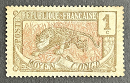 FRCG048MNH - Leopard - 1 C MNH Stamp W/o Gum - Middle Congo - 1907 - Unused Stamps