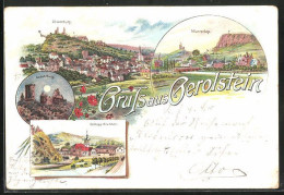 Lithographie Gerolstein, Casselburg, Löwenburg, Munterley  - Gerolstein