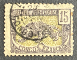 FRCG032U - Leopard - 15 C Used Stamp - French Congo - 1907 - Oblitérés