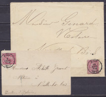 Lot De 2 Lettres Affr. N°46 Càd HUY 1888 Pour NOVILLE-LES-BOIS (au Dos: Càd LEUZE-LONGCHAMPS) - 1884-1891 Léopold II