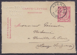 EP Carte-lettre 10c Rose (N°46) Càd AVERNAS /21 FEVR 1890 Pour NOVILLE-LES-BOIS (au Dos: Càd LEUZE-LONGCHAMPS) - Letter-Cards