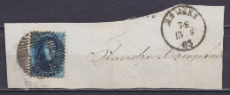 Belgique - 20c Médaillon Dentelé Bleu - étroit Sur Fragment D4 Càd ANVERS /13-5-1863 - 1863-1864 Medaillen (13/16)