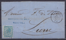 L. Affr. N°18 Lpts "389" Càd WAREMME /31 MARS 1866 Pour LIERRE (au Dos: Càd Arrivée LIERRE) - 1865-1866 Profil Gauche