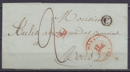 LSC (sans Contenu) Càd MONS /17 FEV 1841 Pour E/V - Boîte Rurale "C" - Port "2" (au Dos: Càd Arrivée MONS) - 1830-1849 (Belgica Independiente)