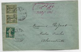 OMF SYRIE SYRIE 15C LIGNEE X2+5C LETTRE COVER ALEP AVION 10.4.1921 POUR ALEXANDRETTE - Storia Postale