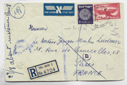 ISRAEL 5+100 LETTRE COVER AVION REC TEL AVIV 1951 TO FRANCE - Storia Postale