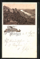 Lithographie Heidelberg, Panorama Mit Schloss Und Stadt  - Heidelberg