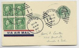 ETATS UNIS USA 1C BLOC DE 4 SUR ENTIER ONE CENT POST CARD AIR MAIL HOUMA OCT 4 1947 L.A - 2c. 1941-1960 Briefe U. Dokumente