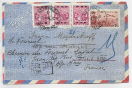 JUGOSLAVIJA ENTIER COVER AVION + 3 FNR X3 BEOGRAD 1950 REC TO FRANCE - Lettres & Documents