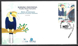 INDONESIE. Timbres Issus Du BF 247 De 2009 Sur Enveloppe 1er Jour. Cigogne/Calao. - Picotenazas & Aves Zancudas