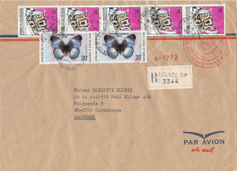 Cameroon Registered Cover Sent To Denmark 1-3-1983 Topic Stamps Butterflies And Other - Cameroun (1960-...)