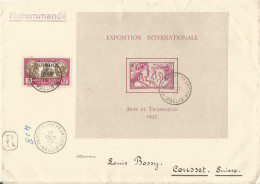 WALLIS AND FUTUNA - 6 FR. FRANKING (PARIS 1937 INTERNAT. EXHIBIT. SOUVENIR SHEET) ON REG. COVER TO SWITZERLAND - 1939  - Cartas & Documentos