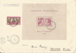 WALLIS AND FUTUNA - 6 FR. FRANKING (PARIS 1937 INTERNAT. EXHIBIT. SOUVENIR SHEET) ON REG. COVER TO SWITZERLAND - 1939  - Brieven En Documenten