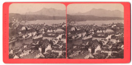 Stereo-Fotografie F. Charnaux, Geneve, Ansicht Lucerne, Blick Auf Die Stadt Und Den Rigi  - Photos Stéréoscopiques