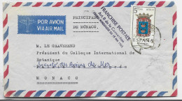 ESPANA 5 PTAS SOLO LETTRE COVER AVION TO MONACO FRANCHISE POSTALE ART 8  CONVENTION FRANCO MONEGASQUE - Brieven En Documenten