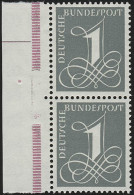 285YII Ziffer 1 Pf Wasserzeichen 4Y **, Rand-Paar Unterbrochene Strichleiste - Unused Stamps