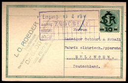 ENTIER POSTALD'AUTRICHE - SURCHARGE SCR 10 - 1919 - POUR ERLANGEN - Kartenbriefe