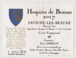 Etiquette HOSPICES DE BEAUNE " SAVIGNY LES BEAUNE 1er Cru 2017 - Cuvée Fouquerand " (1226)_ev688 - Bourgogne