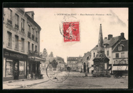 CPA Gournay-en-Bray, Place Nationale, Fontaine, Halle  - Gournay-en-Bray