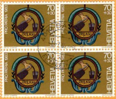 Suisse Poste Obl Yv:1182 Mi:1253 Pro Patria Enseignes Hôtelières Bloc De 4 Sur Fragment (TB Cachet Rond) - Used Stamps