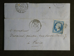 DN5  FRANCE LETTRE  1862  AMIENS  A PARIS +N°14 + AFFRANCH INTERESSANT - 1849-1876: Période Classique