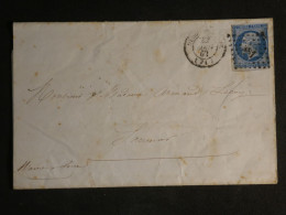 DN5  FRANCE LETTRE  1862 A SAUMUR   +N°14 + + AFFRANCH INTERESSANT - 1849-1876: Classic Period