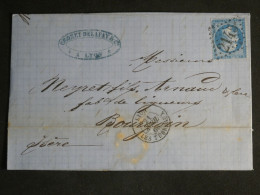 DN5  FRANCE LETTRE  1868   LYON A BOURGOIN  +N°22 + + AFFRANCH INTERESSANT - 1849-1876: Classic Period