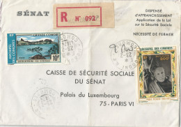 COMORES - 210 FR. FRANKING ON REGISTERED COVER FROM MORONI TO FRENCH SENATE IN PARIS -1974 - Brieven En Documenten