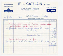 Facture Du 07 MAI 1965 à En-tête Des  Ets J CATELAIN Moutardes Conserves Dauphins Vinaigres Vimo à Grenoble Isère 38 - Alimentaire