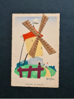 „PAR-DESSUS LES MOULINS I", Signiert Jean Loup, Handmade, Papierapplikationen, Nicht Gelaufen - Molinos De Viento