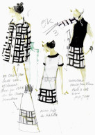 Dessin De Mode Croquis Pour PIERRE BALMAIN D'un  Manteau, D'un Cardigan D'une Robe Et D'une Jupe 1960 Dessin - Other & Unclassified