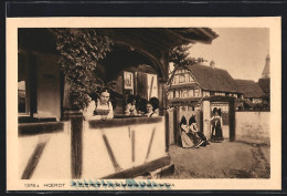 AK Hoerdt, Jeunes Filles Dans Une Loggia, Frauen In Elsass-lothringischer Tracht  - Costumi