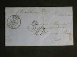 DN5  FRANCE LETTRE  1860  UZES A  NEUVILLE +TAXE 30+ AFFRANCH INTERESSANT++ - 1849-1876: Période Classique