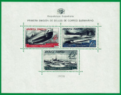 1938 Spain Correo Submarino SUBMARINE MAIL BLOCK SHEET MNH - Blokken & Velletjes