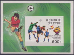 F-EX49522 YVORY COAST MNH 1982 CHAMPIONSHIP SOCCER FOOTBALL IMPERF CARDBOARD.  - 1982 – Spain