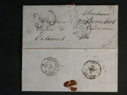 DN5  FRANCE LETTRE  1858  BORDEAUX A ORLEANS  + TAXE 30  + AFFRANCH INTERESSANT++ - 1849-1876: Période Classique