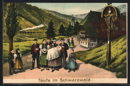 Künstler-AK Schwarzwald, Taufe, Menschen In Schwarzwälder Tracht  - Costumi