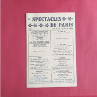 Programme Dépliant Spectacles De Paris 9 Au 15 Avril 1969 - GAITE MONTPARNASSE Boris Vian - Programmi