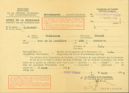 Guerre 40 Ministère Défense Nationale Office De La Résistance Commission Contrôle Oostende Reconnaissance M TAILDEMAN - Guerra 40 – 45 (Cartas & Documentos)