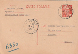 ///    FRANCE  ///  Entier Postal 813cp1  --- Gandon Recommandé -  Saint Astier Dordogne  - 1945-54 Marianna Di Gandon